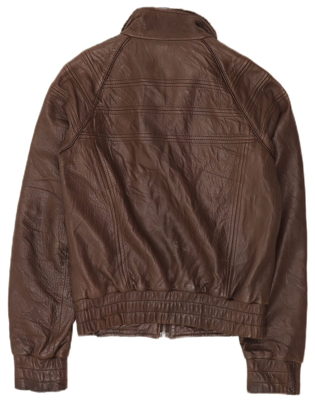 VINTAGE Chaqueta de cuero para mujer Reino Unido 14 Marrón medio Argyle/Diamond Leather