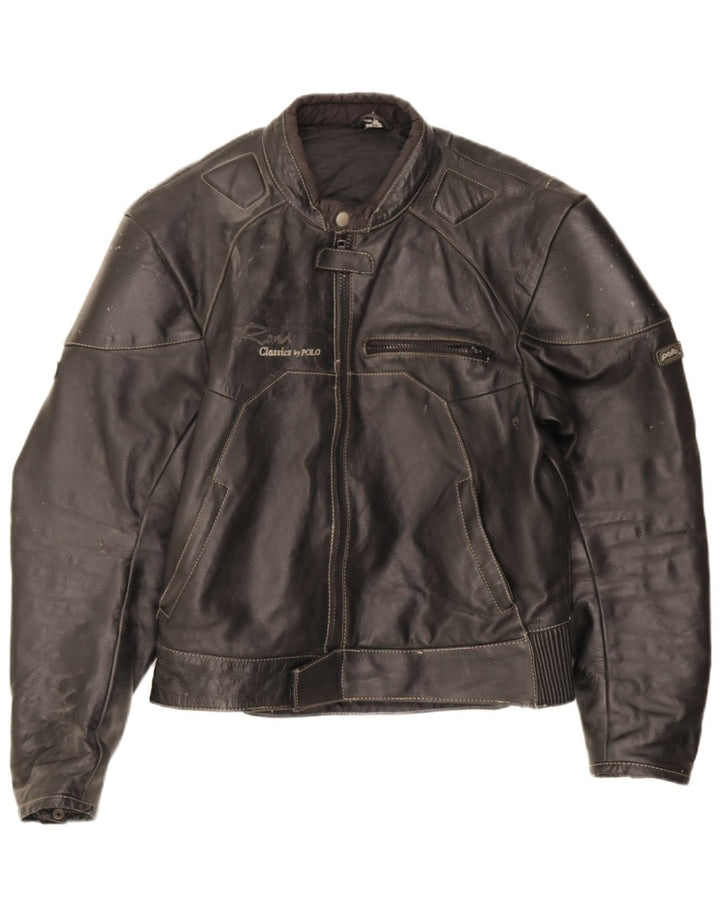 POLO Chaqueta de cuero para mujer UK 14 Medium Black Leather