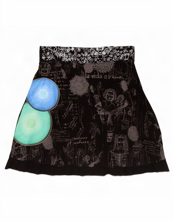 Desigual Mujer Falda Acampanada Gráfica XL W36 Algodón Geométrico Negro