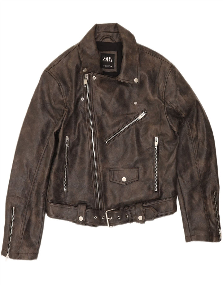 ZARA Womens Oversized Faux Leather Biker Jacket UK 10 Small Black Vintage Zara and Second-Hand Zara from Messina Hembry 