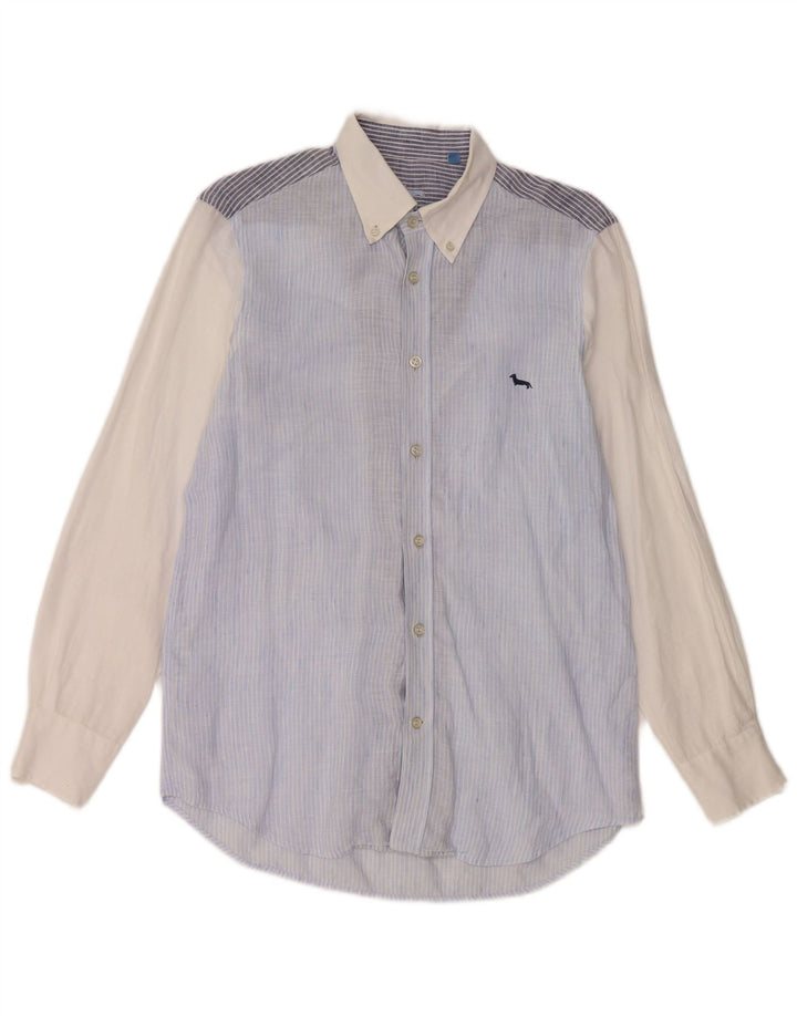 Camisa Harmont & Blaine Hombre Regular Fit Lino Color Block Azul Pequeño