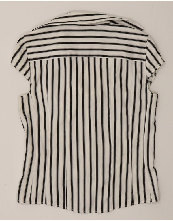 Zara Blusa Camisa Manga Corta Mujer UK 42 Mediana Rayas Blancas