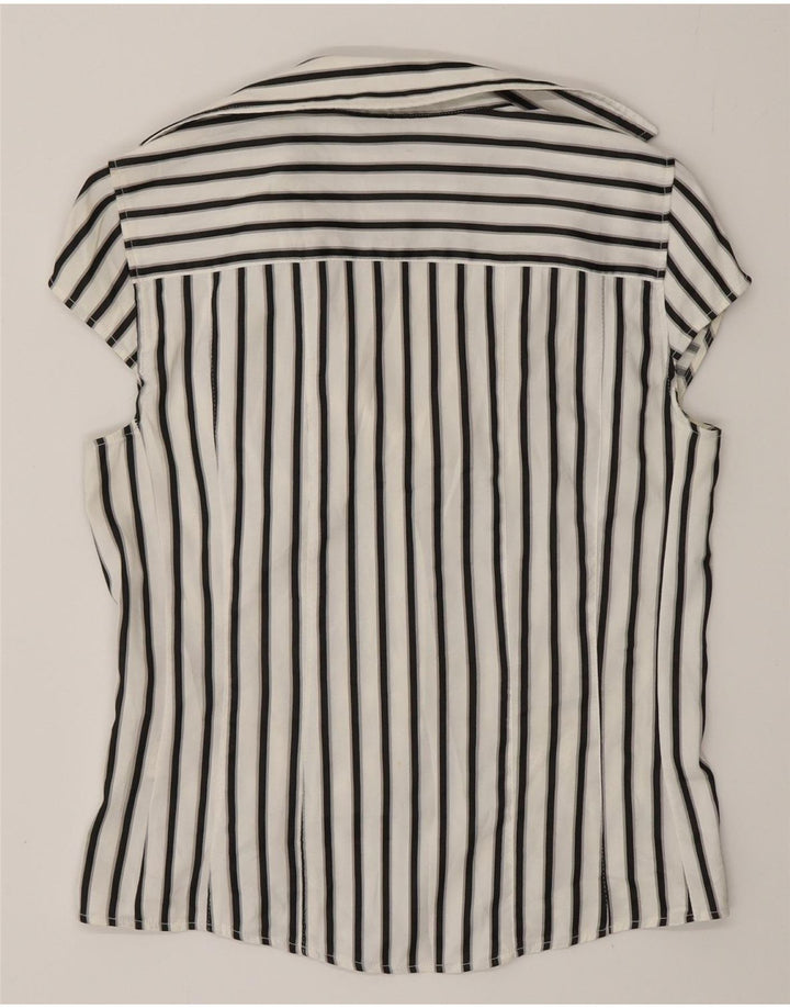 Zara Blusa Camisa Manga Corta Mujer UK 42 Mediana Rayas Blancas