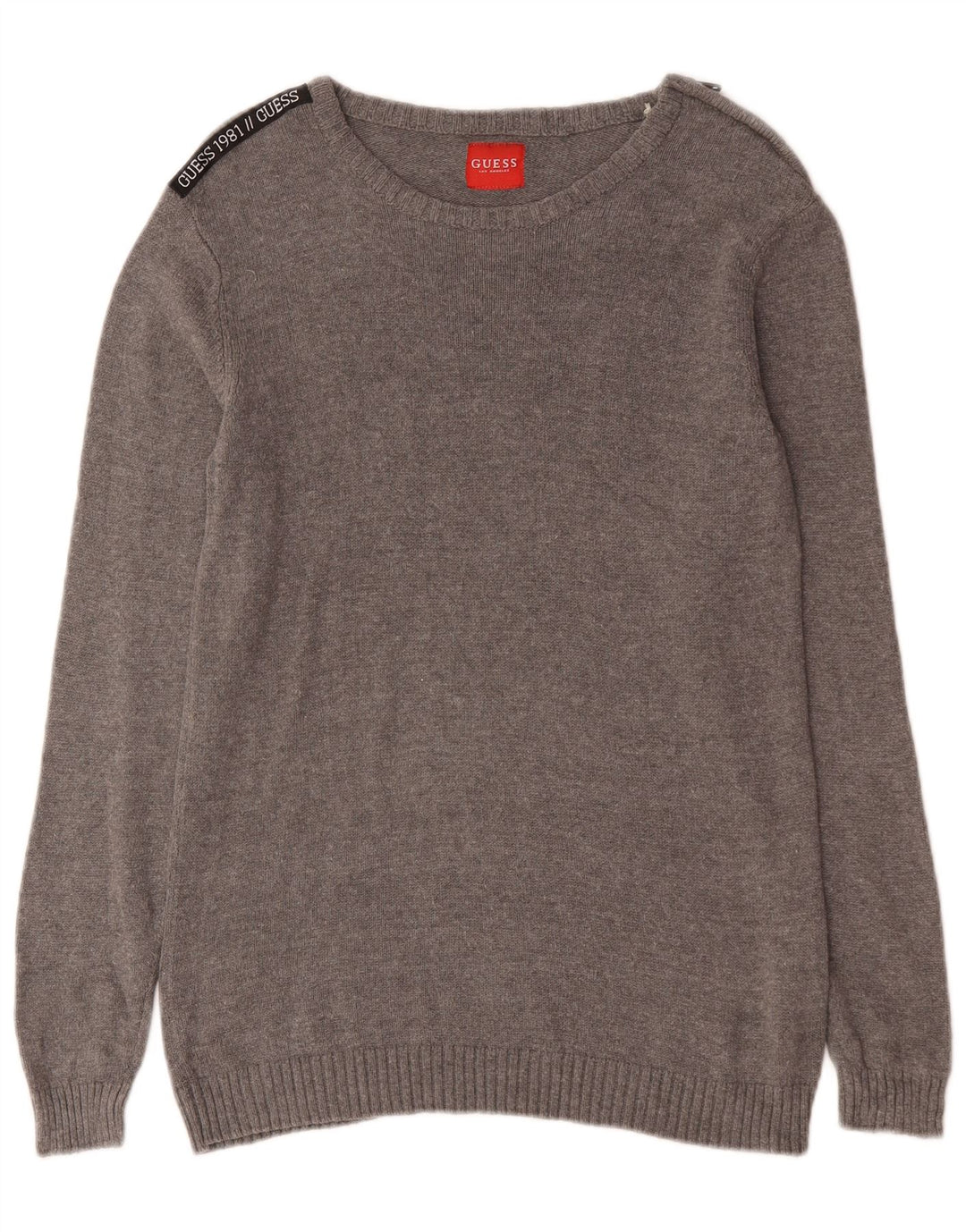 Guess Jersey con cuello barco para hombre, talla pequeña, algodón gris