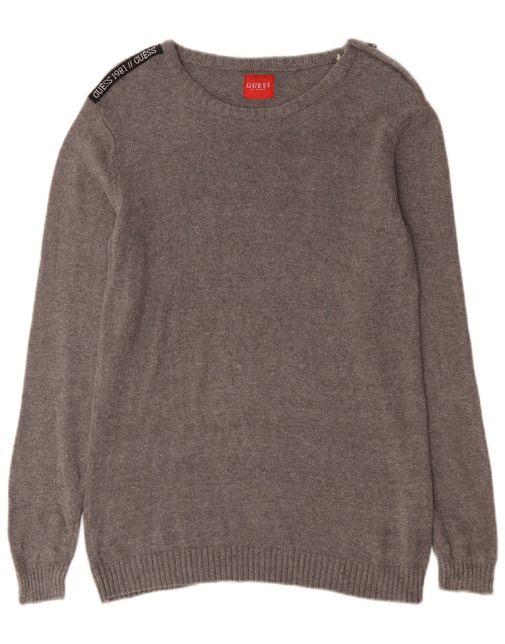 Guess Jersey con cuello barco para hombre, talla pequeña, algodón gris
