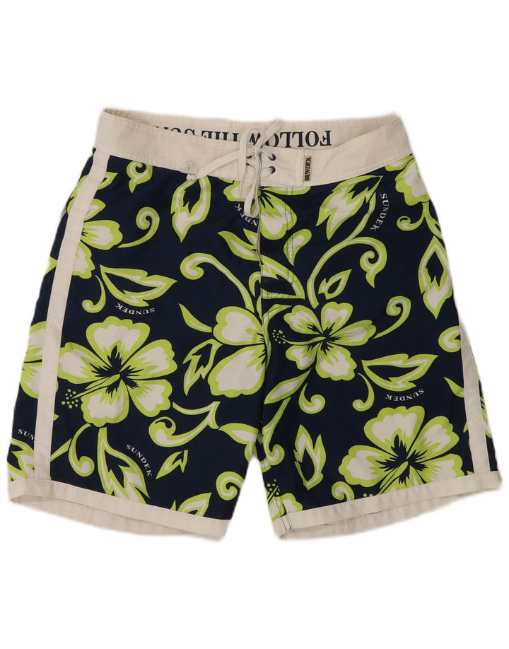 Sundek Shorts de baño gráficos para hombre poliéster floral azul marino mediano