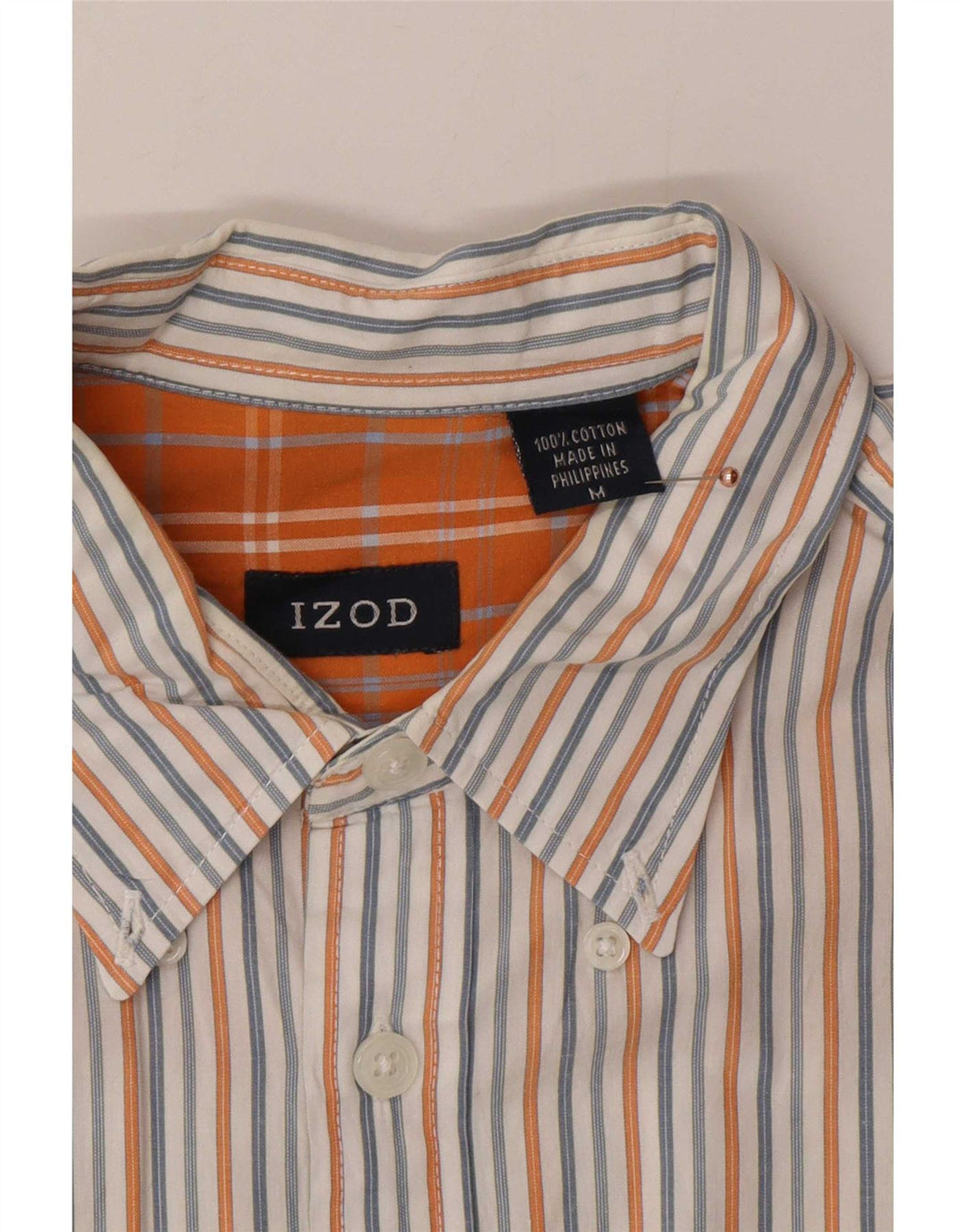Camisa Izod Hombre Manga Corta Algodón Rayas Blanca Mediana