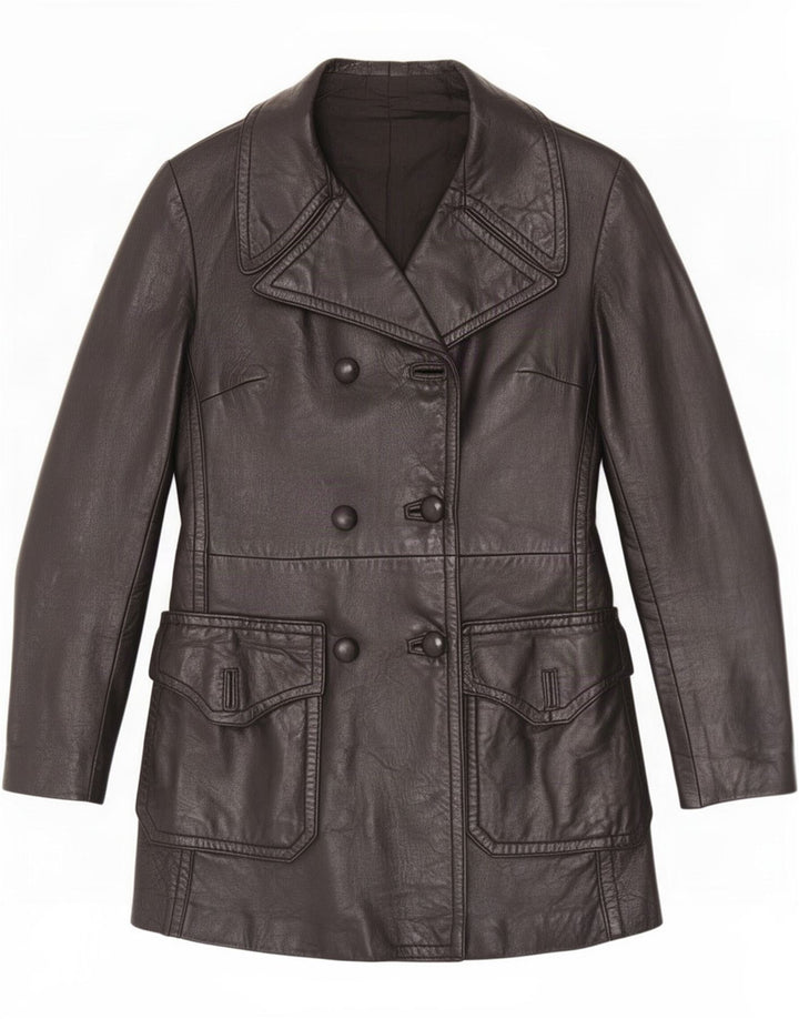 Vintage mujer doble pecho chaqueta de cuero Reino Unido 8 pequeño negro