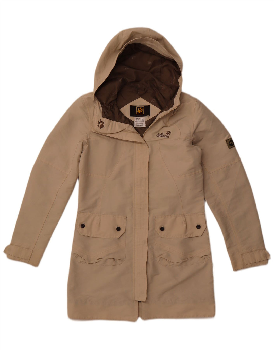 JACK WOLFSKIN Abrigo cortavientos con capucha para mujer UK 10 Small Beige Poliéster