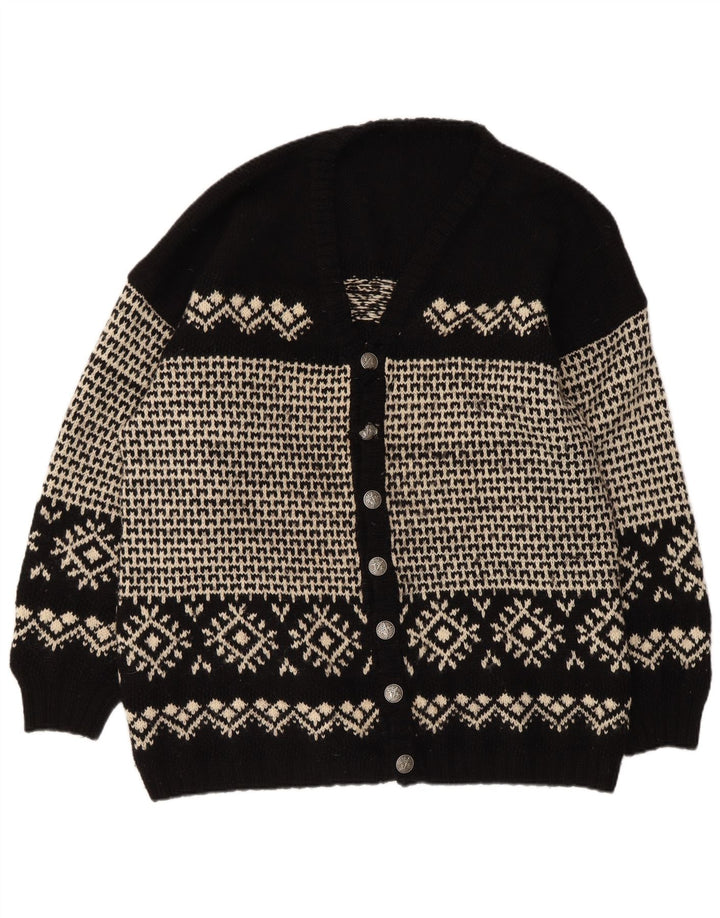 Vintage hombres Cardigan suéter XL negro Fair Isle