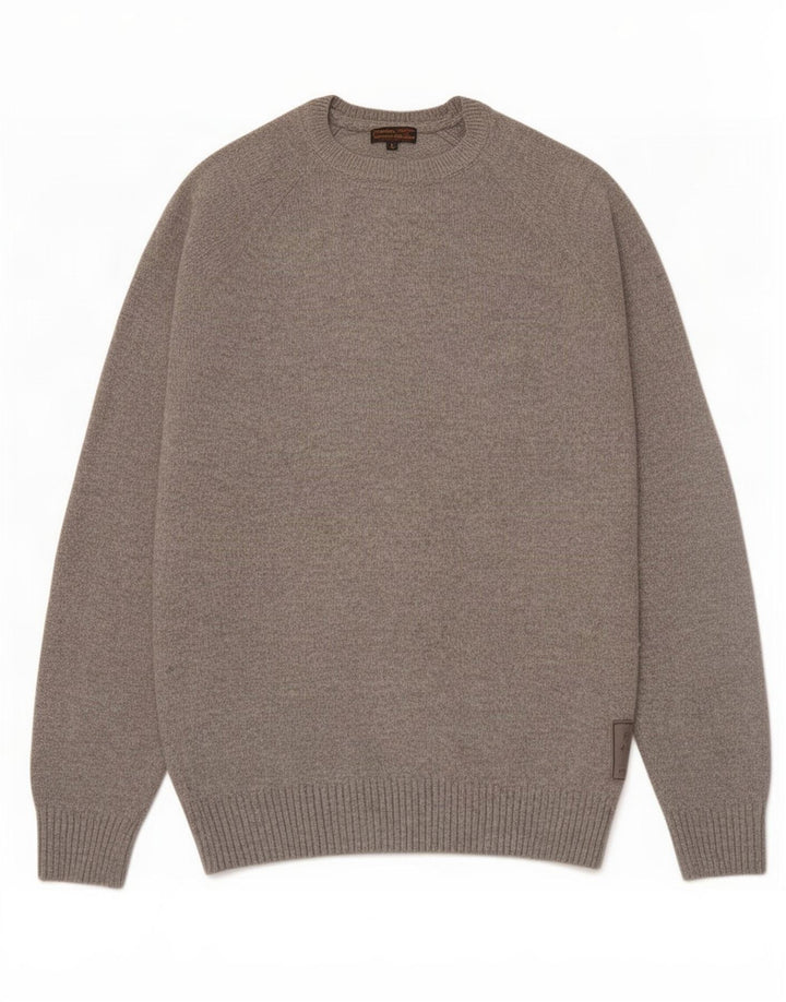 Barbour Hombres Barco Cuello Jersey Suéter Grande Lana Gris