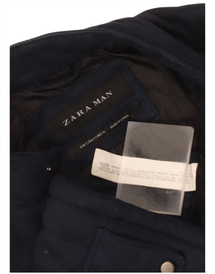 Zara Mens Chaqueta Acolchada UK 36 Small Azul Marino Poliéster