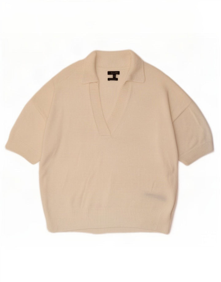 Massimo Dutti Jersey de cuello polo para mujer, talla 40, color blanco
