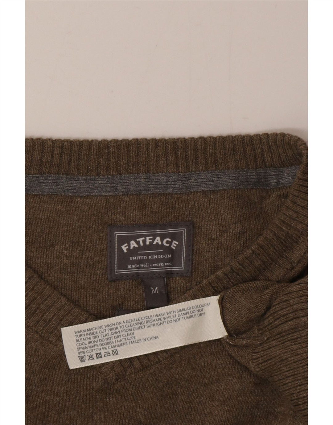 Jersey con cuello en V para hombre Fat Face Algodón caqui medio