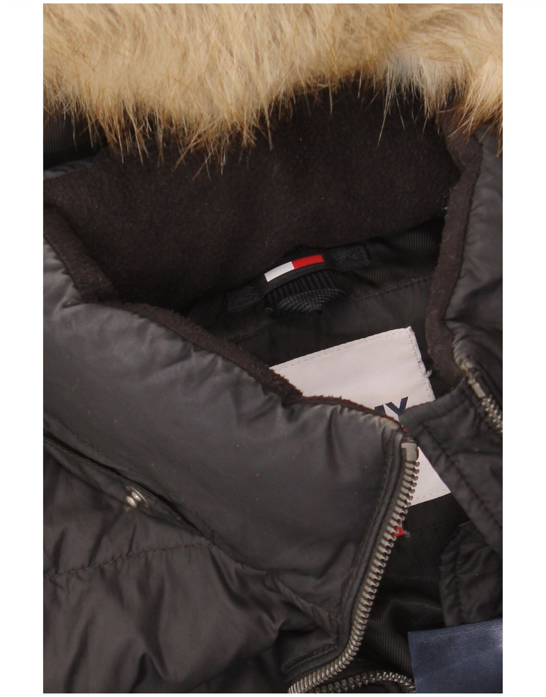 Tommy Hilfiger Abrigo acolchado con capucha para mujer UK 10 Small Poliéster negro