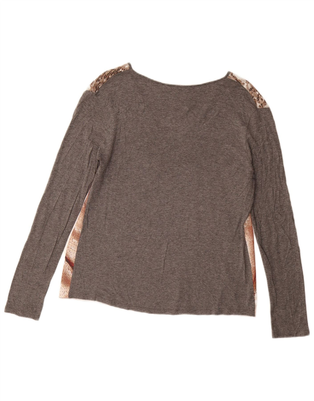 ZARA Womens Graphic Top Long Sleeve UK 14 Medium Grey Patchwork