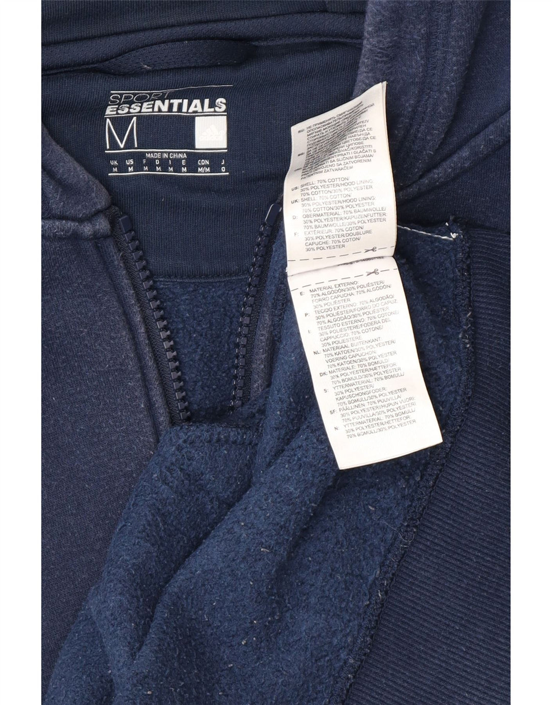 ADIDAS Suéter con capucha y cremallera para hombre Algodón azul marino mediano