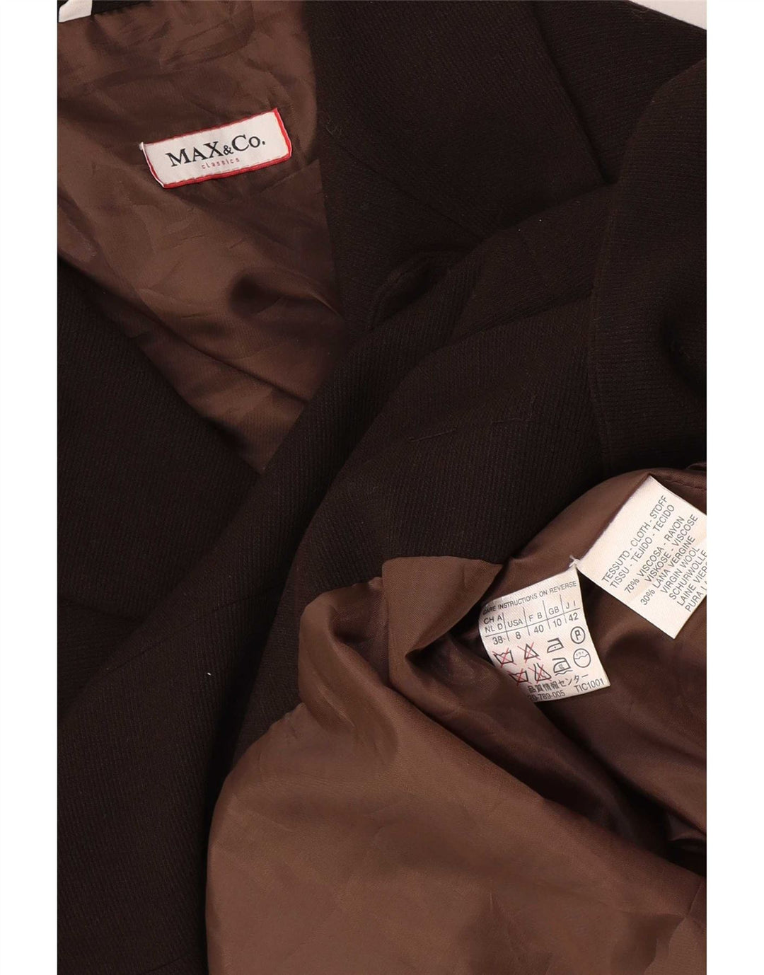 Max & Co. Abrigo para mujer UK 10 Small Brown Viscosa