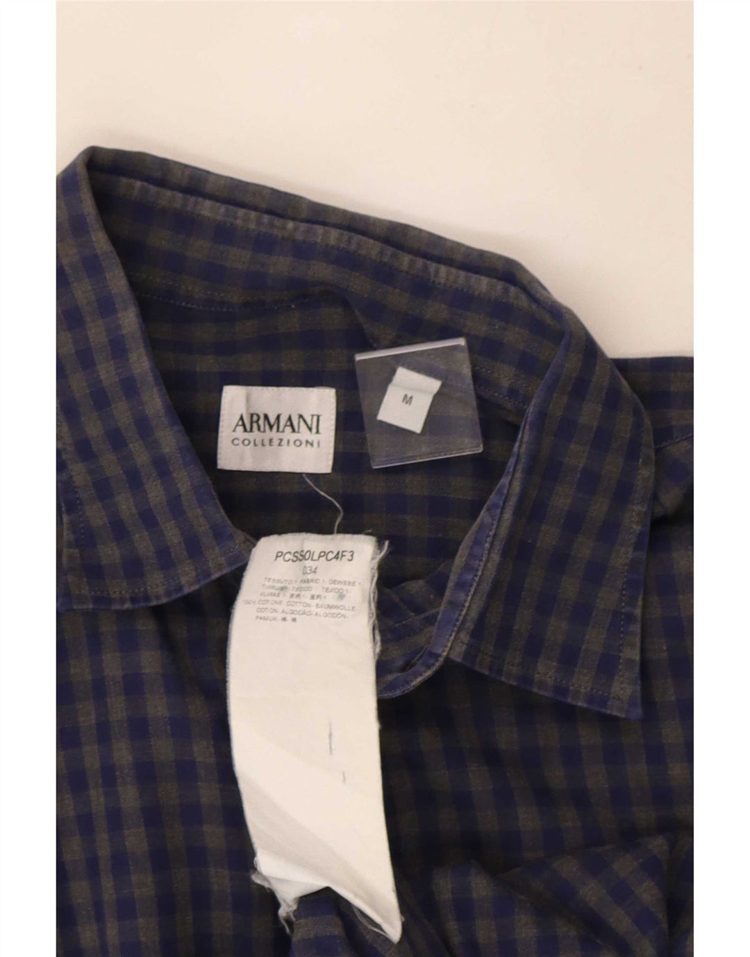 Camisa Armani Collezioni Hombre Algodón Vichy Azul Medio