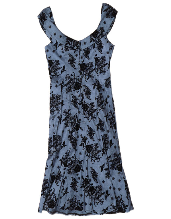 Voodoo Vixen Vestido con Hombros Descubiertos para Mujer UK 42 Nylon Floral Azul Medio