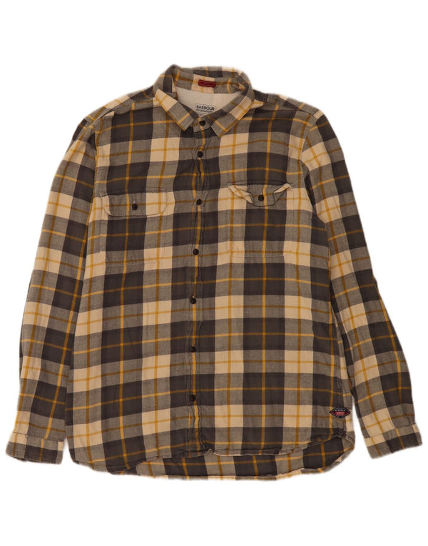 BARBOUR Hombre Steve McQueen Camisa de Franela Slim Fit Algodón a Cuadros Gris Grande