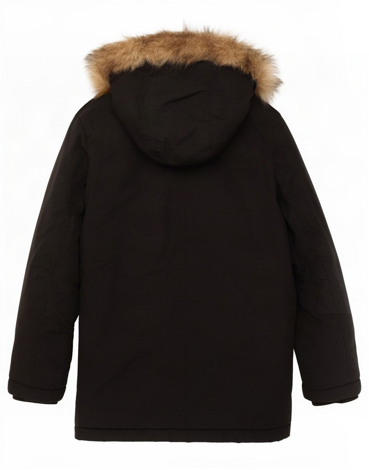 Lyle & Scott Parka con capucha para niños de 7 a 8 años, nailon negro