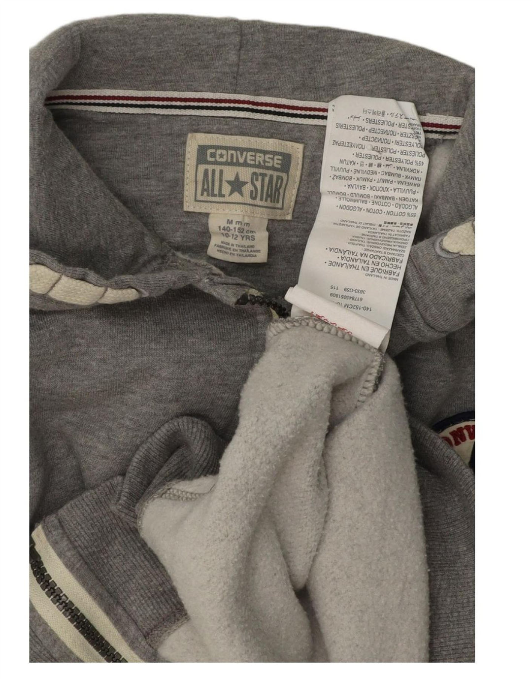 CONVERSE Boys Zip Hoodie Sweater 10-11 Years Medium  Grey Cotton