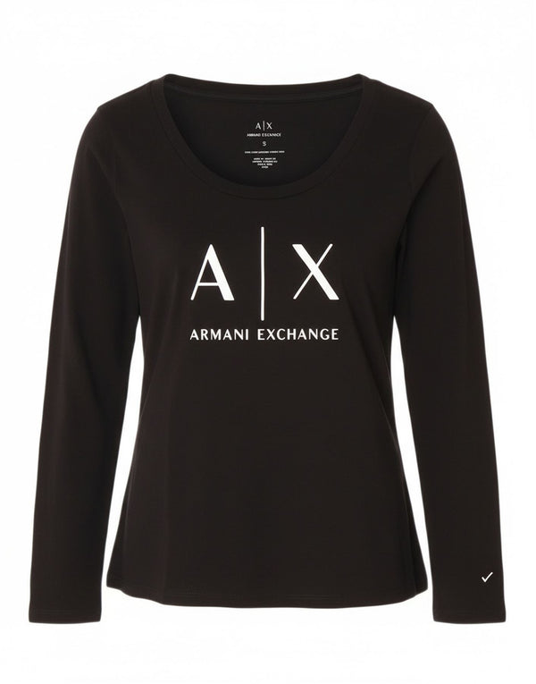 Armani Exchange Top gráfico para mujer Reino Unido 8 Pequeño logotipo negro