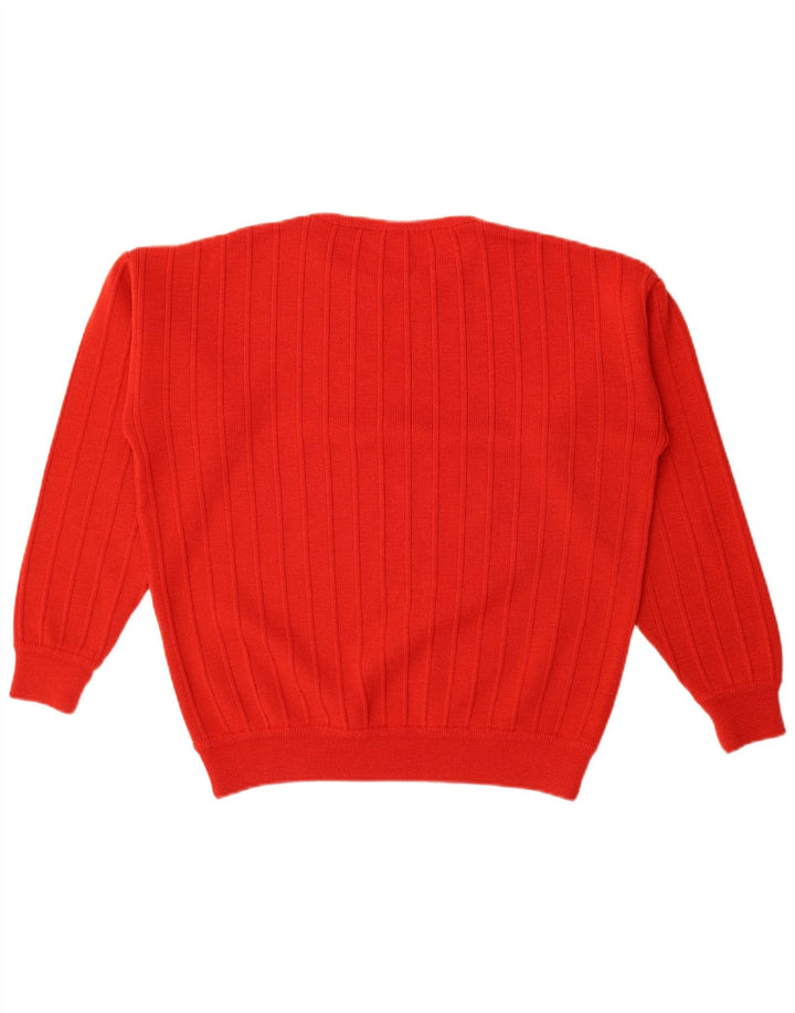 Vintage mujer oversize cuello redondo jersey suéter Reino Unido 14 medio rojo rayas