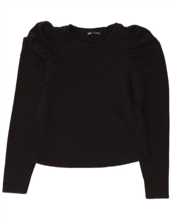 Zara Mujer Top Manga Larga UK 8 Small Negro