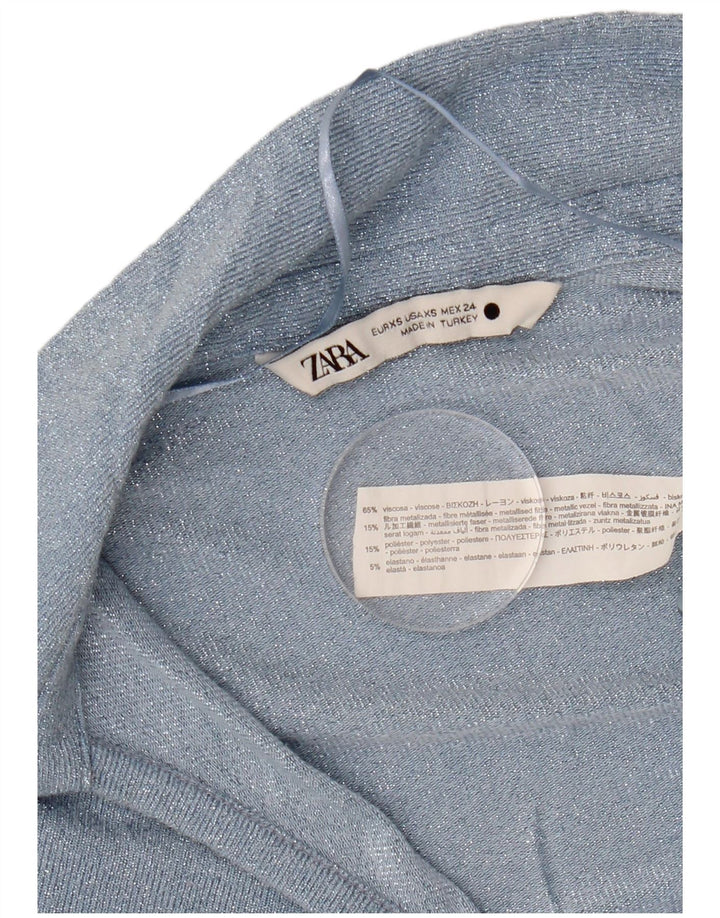 ZARA Mujer Blusa Manga Larga Top UK 6 XS Viscosa Azul