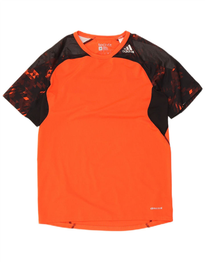 Adidas Hombre Tech Fit Camiseta Top Pequeño Naranja Colorblock Poliéster