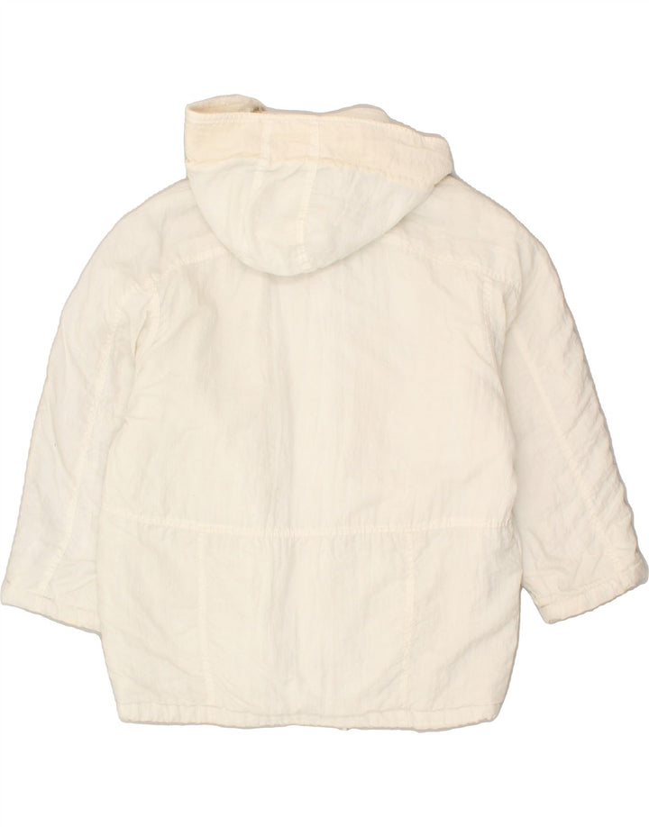 VINTAGE Chaqueta cortavientos con capucha para mujer Reino Unido 14 Poliamida blanca mediana