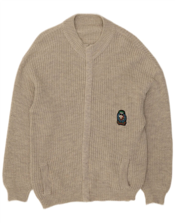 Vintage hombres Cardigan suéter medio gris acrílico