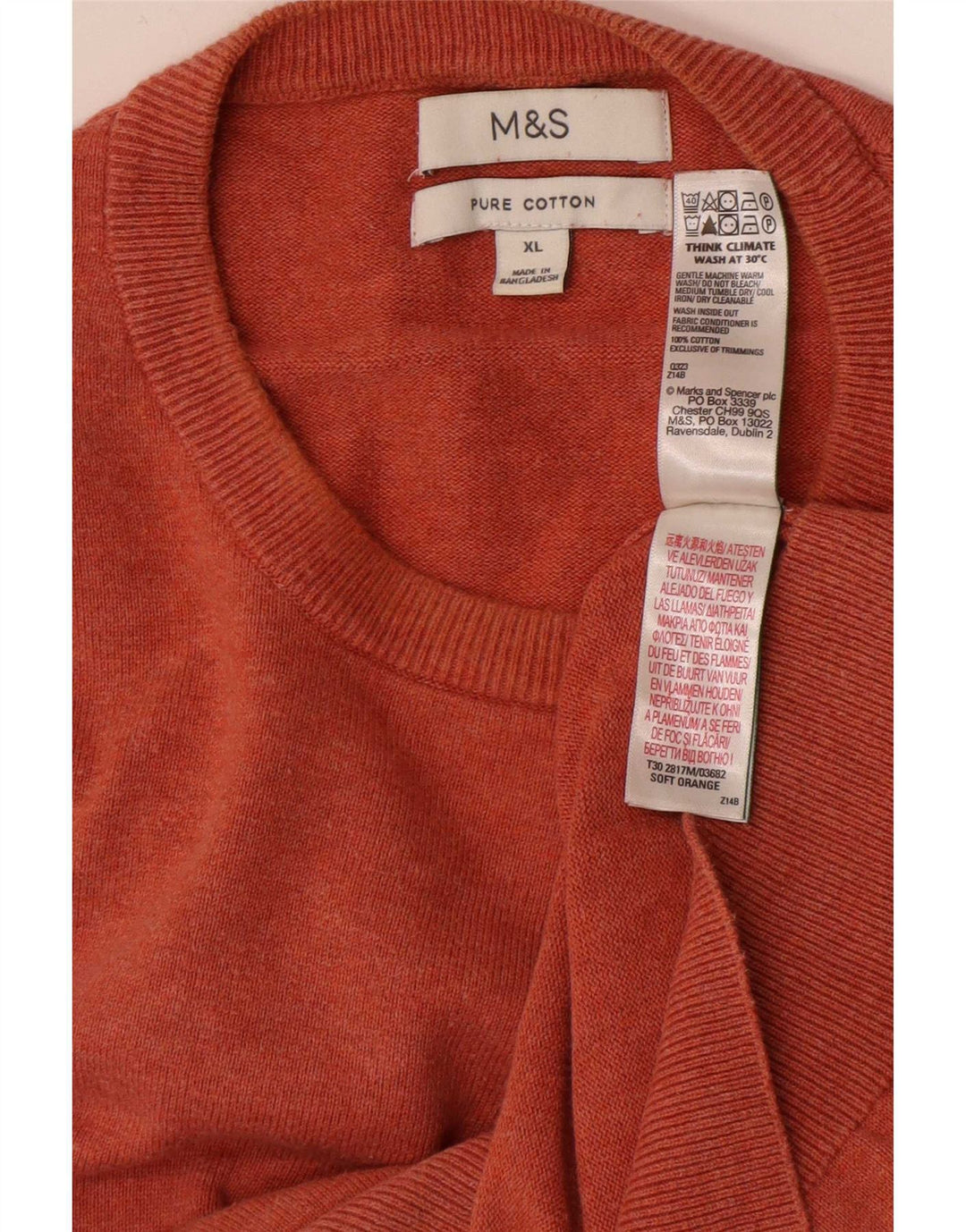 Marks & Spencer Jersey de Cuello Redondo para Hombre XL Algodón Naranja