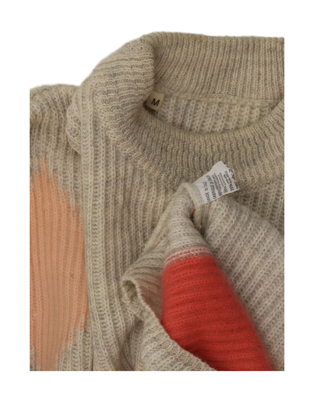 Vintage hombres tortuga cuello jumper suéter medio gris geométrico acrílico
