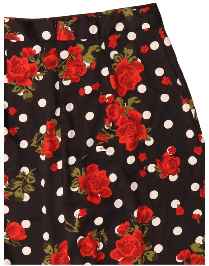 Zara Mujer Falda Asimétrica Acampanada Mediana W30 Poliéster Floral Negro