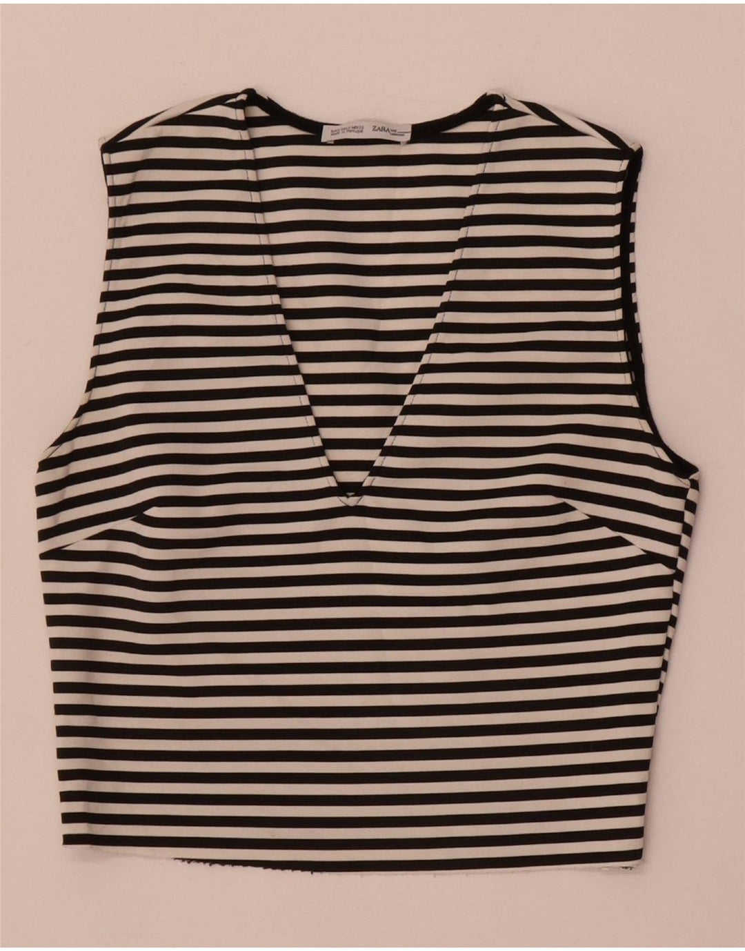 Zara Mujer Crop Top Sin Mangas UK 8 Small Negro Rayas