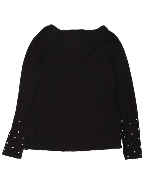 Zara Mujer Jersey Con Cuello En V UK 40 XL Viscosa Manchada Negra