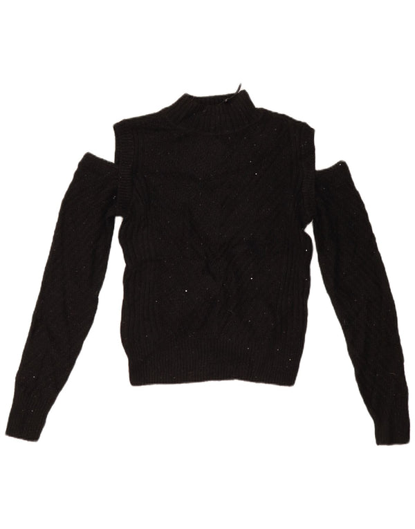 DKNY Suéter tipo jersey con cuello alto y hombros descubiertos para mujer UK 6 XS Acrílico negro