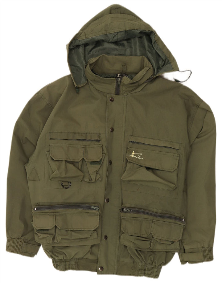 VINTAGE Chaqueta utilitaria con capucha para hombre Reino Unido 38 Poliéster caqui medio