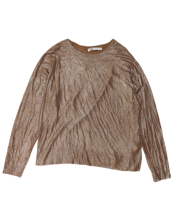 Zara Jersey Suelto con Cuello Barco para Mujer UK 44 Viscosa Dorada Mediana