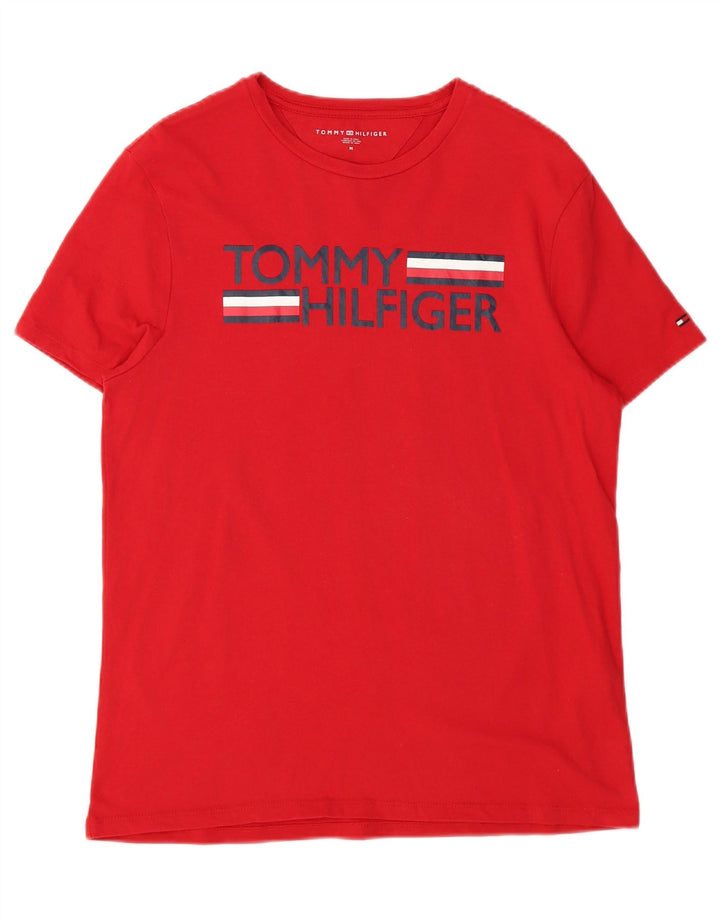 TOMMY HILFIGER Mens Graphic T-Shirt Top Medium Red Cotton Vintage Tommy Hilfiger and Second-Hand Tommy Hilfiger from Messina Hembry 