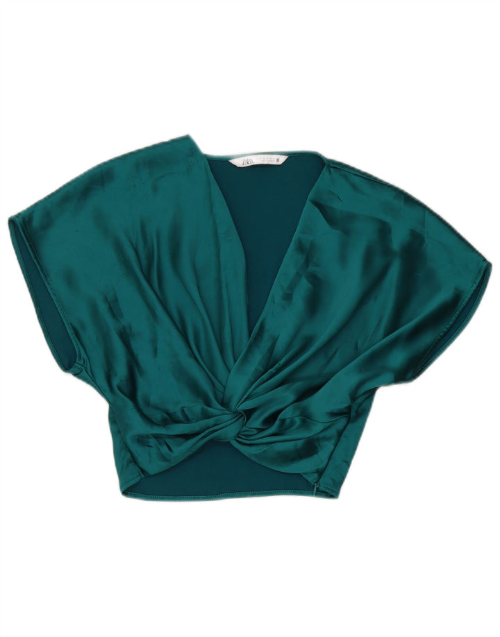 Zara Mujer Crop Blusa Top UK 6 XS Verde Poliéster