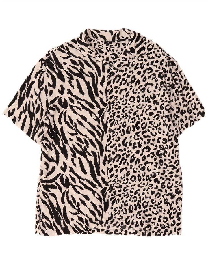 Camisa Pull & Bear Hombre STWD Manga Corta Large Blanco Animal Print Viscosa