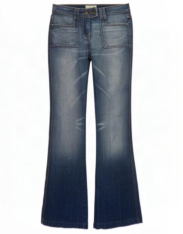 Benetton Womens Acid Wash Bootcut Jeans IT 40 Small W30 L34 Blue Cotton