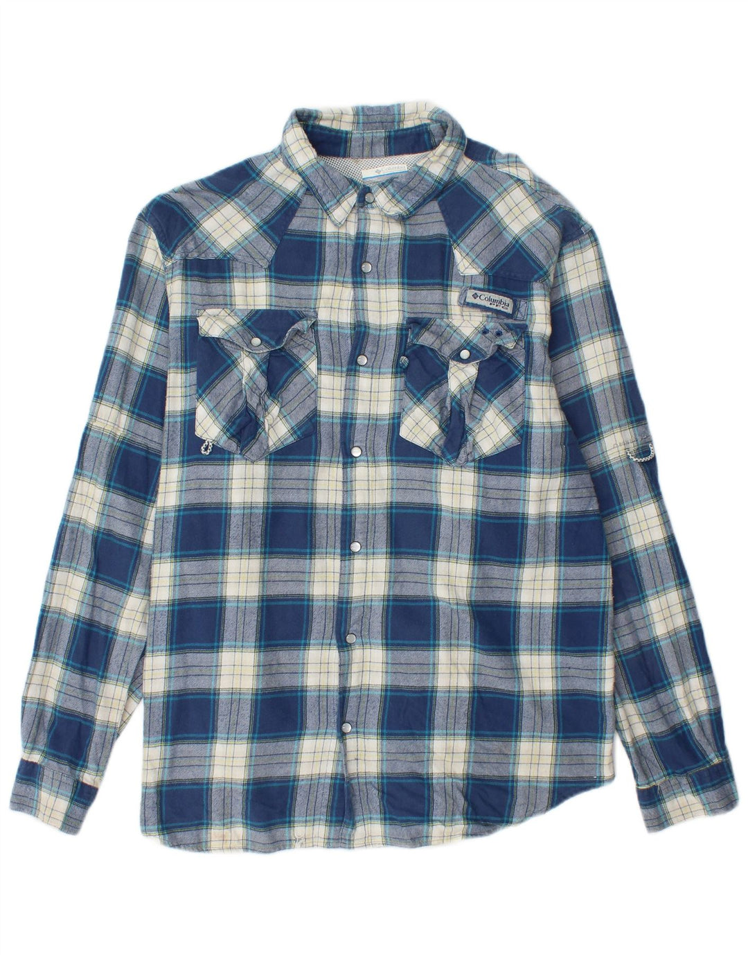 Camisa de franela Columbia para hombre de algodón a cuadros azules grandes