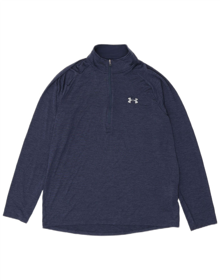 Under Armour Hombre Heat Gear Zip Neck Jersey Chándal Top Grande Azul Marino