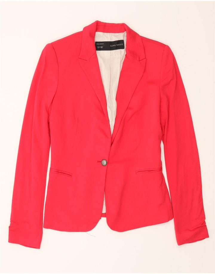 Zara Mujer Chaqueta Blazer De 1 Botón UK 10 Small Viscosa Rosa