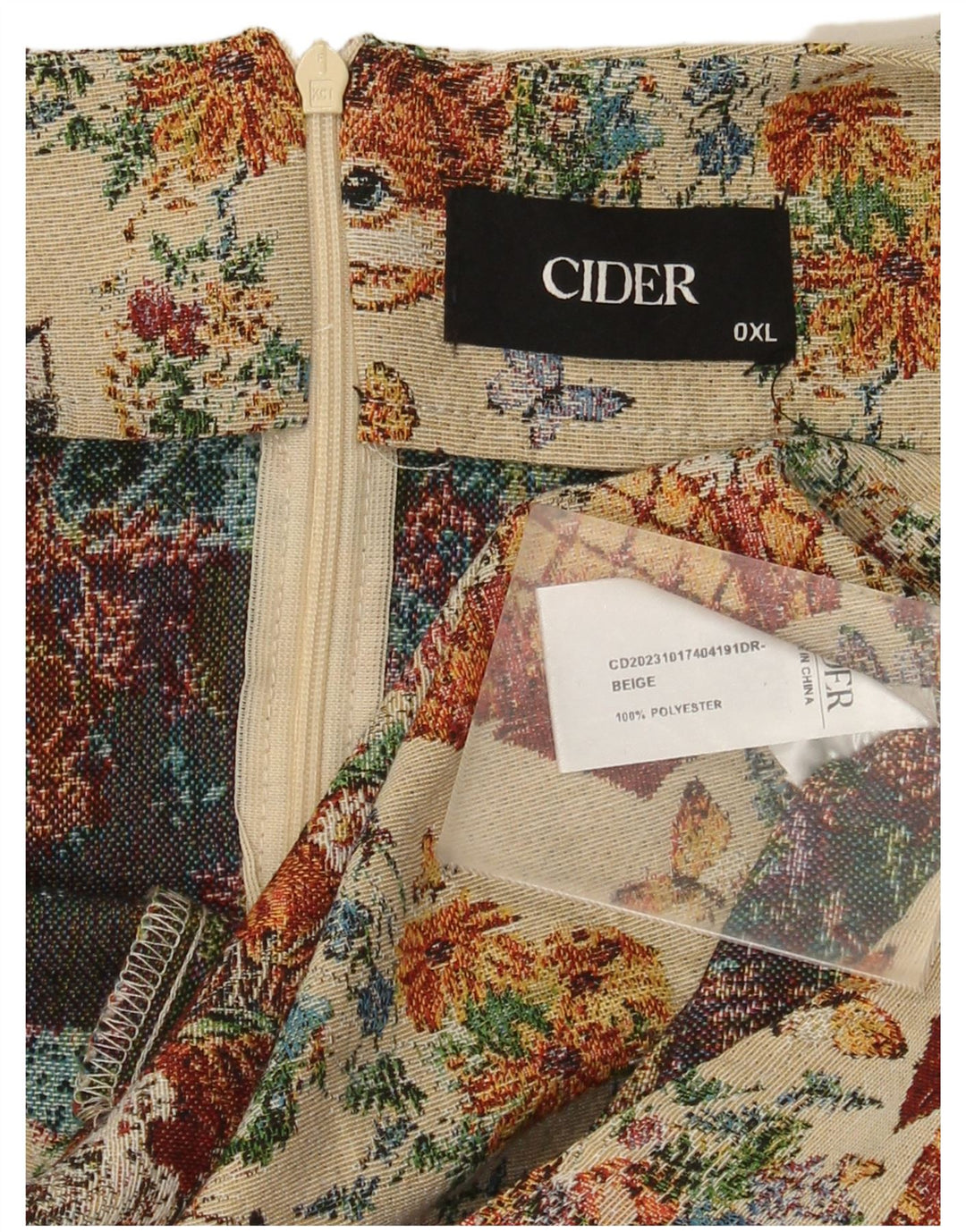 Cider Minivestido retro sin mangas para mujer, talla 40, XL, color beige, poliéster, gato